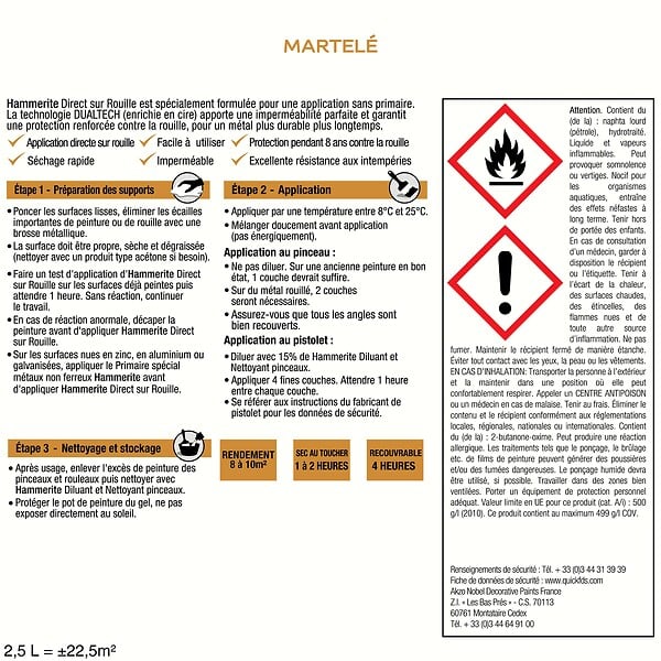 HAMMERITE - Peinture fer antirouille martelée Gris Ardoise 0,25L - large