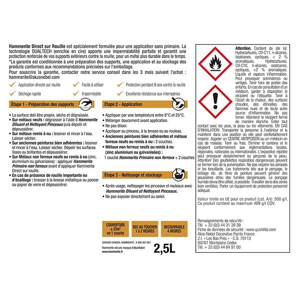 HAMMERITE - Peinture fer antirouille Hammerite Martelé - Noir - 0,25L - large