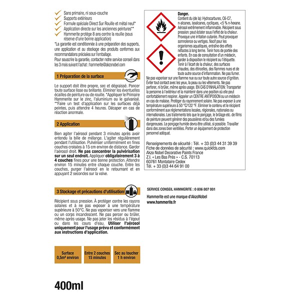 HAMMERITE - Aerosol fer Hammerite Direct sur Rouille Satin Noir 400 ML - large