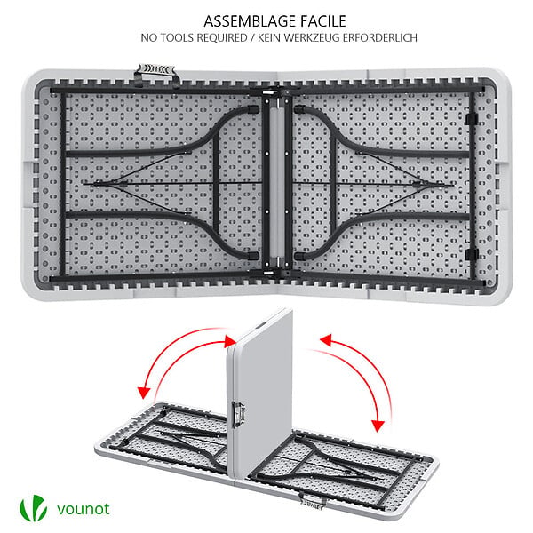 VOUNOT - Table de camping pique nique pliable 180cm HDPE blanc - large