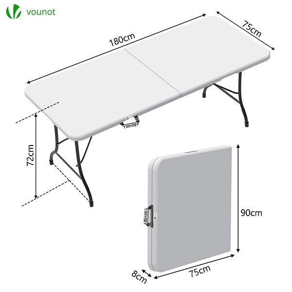 VOUNOT - Table de camping pique nique pliable 180cm HDPE blanc - large