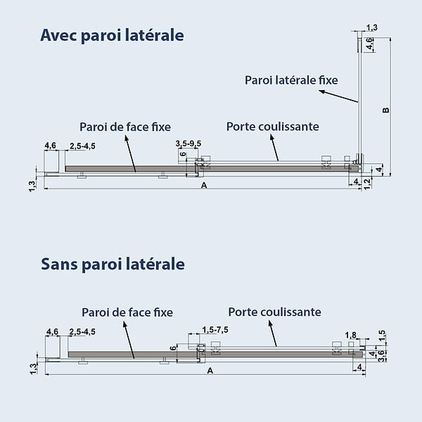 KASSANDRA - Paroi de douche fixe + Porte coulissante LUNA profil noir mat verre fumé 130 cm Sans paroi latérale - large