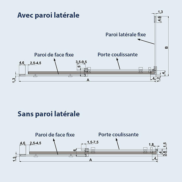 KASSANDRA - Paroi de douche fixe + Porte coulissante LUNA profil noir mat verre fumé 125 cm Sans paroi latérale - large