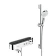 HANSGROHE - Hansgrohe Pack Mitigeur thermostatique bain/douche 400 avec tablette, bec déverseur rotatif + Set de douche 2 jets, Chrome - vignette
