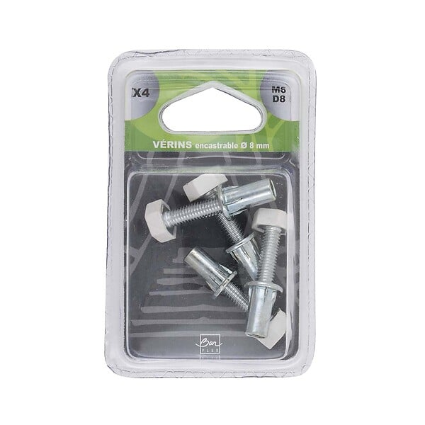 BAR PLUS - Blister 4 vérins de réglage blanc encastrable D.8mm - large
