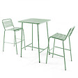 OVIALA - Ensemble table de bar et 2 chaises hautes en métal vert sauge - Palavas - vignette