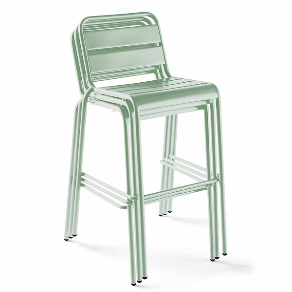 OVIALA - Ensemble table de bar et 2 chaises hautes en métal vert sauge - Palavas - large
