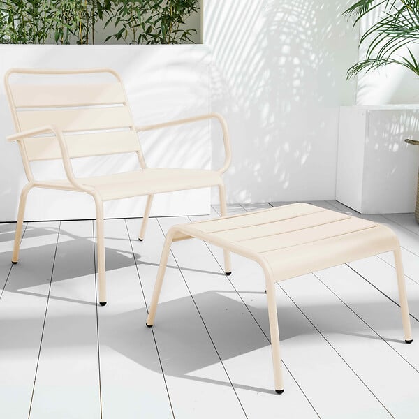 OVIALA - Fauteuil de jardin bas relax acier ivoire - Palavas - large