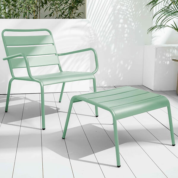OVIALA - Fauteuil de jardin bas relax acier vert sauge - Palavas - large