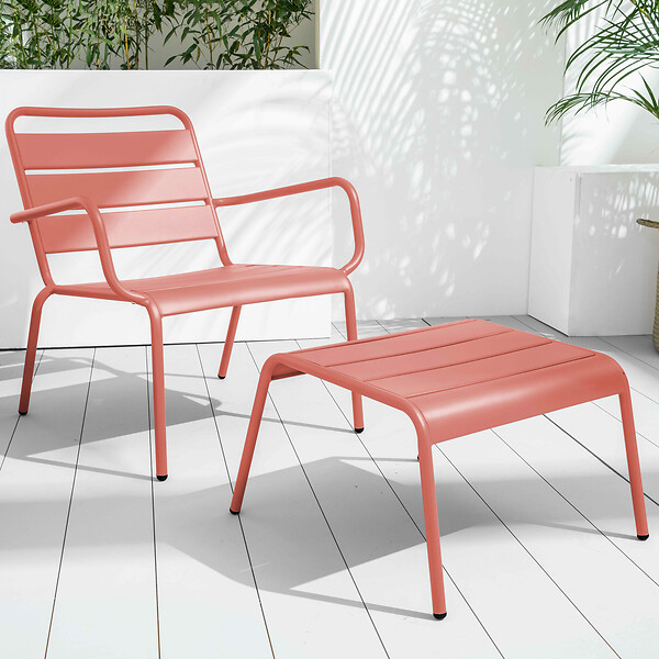 OVIALA - Fauteuil de jardin bas relax acier argile - Palavas - large