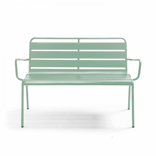 OVIALA - Banc de jardin en métal vert sauge - Palavas - large