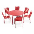 OVIALA - Ensemble table de jardin ronde et 6 chaises en métal rouge - Palavas - vignette