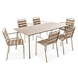 OVIALA - Ensemble table de jardin et 6 fauteuils en métal taupe - Palavas - vignette