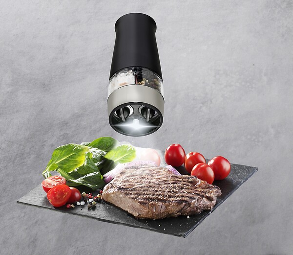 WENKO - Moulin électrique 2en1avec lampe noir BO - large
