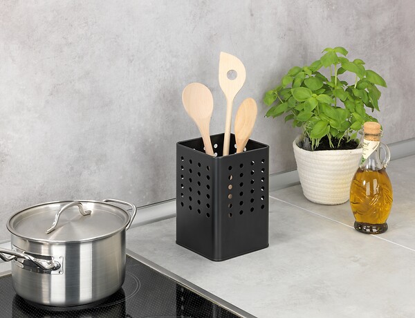 WENKO - Porte-ustensiles Silio - Noir - H.16,5xL.11,5xP.11,5cm - large