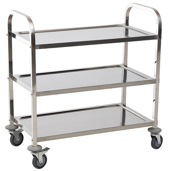 HOMCOM - HOMCOM Chariot de service desserte de cuisine à roulettes 3 étagères 85L x 45l x 90H cm acier inox. chromé - large