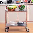 HOMCOM - HOMCOM Chariot de service desserte de cuisine à roulettes 2 étagères 71L x 41l x 81H cm acier inox. chromé - vignette