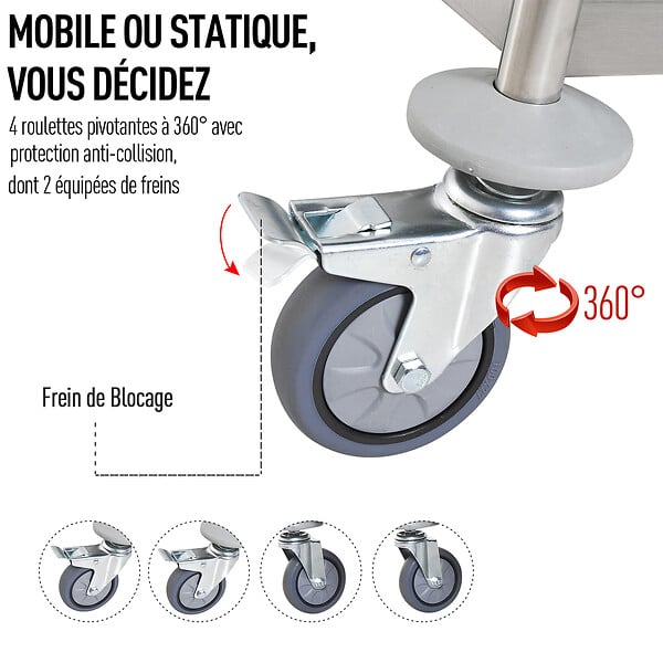 HOMCOM - HOMCOM Chariot de service desserte de cuisine à roulettes 2 étagères 71L x 41l x 81H cm acier inox. chromé - large