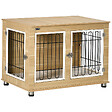 PAWHUT - Cage pour chien sur pied - 2 portes verrouillables, coussin déhoussable inclus - acier filaire noir panneaux aspect bois clair - vignette