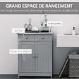 KLEANKIN - Meuble bas salle de bain - 2 portes, 2 tiroirs, étagère - poignées boutons métal - gris - vignette