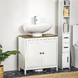 KLEANKIN - Meuble salle de bain - meuble sous-vasque - placard 2 portes avec étagère - panneaux blanc aspect bois noyer - vignette