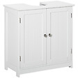 KLEANKIN - Meuble vasque - meuble sous-vasque - 2 portes rainurées avec étagère réglable - poignées métal chromé - dim. 60L x 30l x 60H cm - blanc - vignette