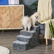PAWHUT - Escalier pour chat - escalier pour chien - 4 marches - revêtement flanelle grande douceur haute densité - structure panneaux particules - gris - vignette