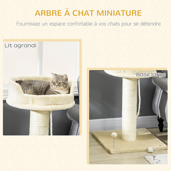 PAWHUT - Arbre à chat griffoir grattoir sisal naturel plateforme d'observation corde d'escalade boule à ressort peluche beige - large