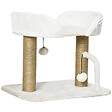 PAWHUT - Arbre à chat 2 griffoirs jute naturelle panier jeu 2 boules suspendues avec clochettes peluche blanche - vignette