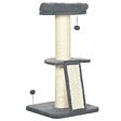 PAWHUT - Arbre à chat 3 griffoirs grattoirs sisal naturel plateforme panier 2 boules suspendues peluche haute densité 220 g/m² gris - vignette