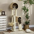 PAWHUT - Arbre à chat style cosy chic griffoirs grattoir sisal 2 grandes niches plateforme hamac peluche courte beige jacinthe d'eau - vignette