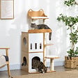 PAWHUT - Arbre à chat design contemporain griffoir sisal naturel 2 niches plateformes jeu boule suspendue MDF blanc aspect hêtre clair - vignette