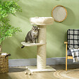 PAWHUT - Arbre à chat griffoir sisal naturel 2 plateforme panier observation jeu boule suspendue peluche beige - vignette