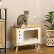 PAWHUT - Maison pour chat design poste de télévision - niche chat panier chat - coussin amovible, boule à ressort - aspect bois clair blanc - vignette
