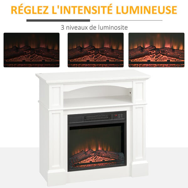 HOMCOM - Cheminée électrique XL style classique chic 1800 W  effet flammes LED minuterie température luminosité réglables télécommande fournie blanc - large