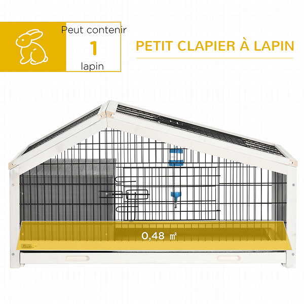PAWHUT - Clapier cage à lapin - niche, plateau déjection, porte et toit ouvrant verrouillables, abreuvoir - acier noir sapin gris blanc - large