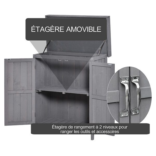 OUTSUNNY - Armoire de jardin sur pied double porte étagère et toit bitumé relevable dim. 74L x 43l x 88H cm bois sapin gris - large