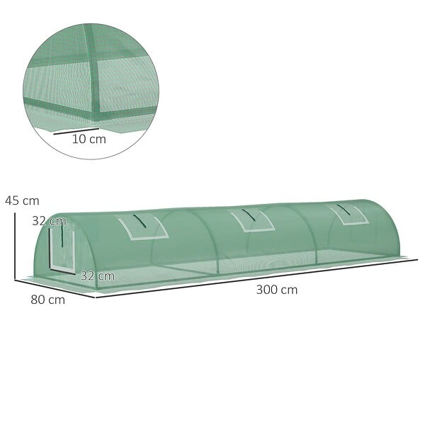 OUTSUNNY - Mini serre de jardin serre à  tomates dim. 300L x 80l x 45H cm acier PE 5 fenêtres zippées enroulables vert - large