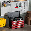 DURHAND - Boite à  outils métallique coffret à  outils caisse à  outils 4 tiroirs + plateau tôle acier rouge noir - vignette