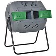 OUTSUNNY - Composteur de jardin - bac à compost pour déchets - rotatif 360° - double chambre 160 L - acier noir PP vert gris - vignette