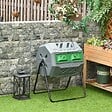 OUTSUNNY - Composteur de jardin - bac à compost pour déchets - rotatif 360° - double chambre 160 L - acier noir PP vert gris - vignette