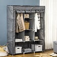 HOMCOM - Armoire penderie multi-rangement - 8 étagères, 2 barres - dim. 125L x 43l x 162,5H cm - acier noir non tissé gris - vignette