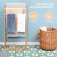 HOMCOM - Porte-serviette autoportant 3 barres - dim. 48L x 25l x 94H cm - bois bambou acier blanc - vignette