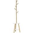 HOMCOM - Porte-manteau design scandinave branches 5 patères 2 étagères MDF blanc bois bambou verni - vignette