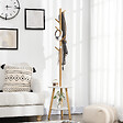 HOMCOM - Porte-manteau design scandinave branches 5 patères 2 étagères MDF blanc bois bambou verni - vignette