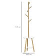 HOMCOM - Porte-manteau design scandinave branches 5 patères 2 étagères MDF blanc bois bambou verni - vignette