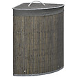 HOMCOM - Panier à linge d'angle corbeille à linge bac à linge 55 L couvercle sac amovible poignée bambou tissu gris - vignette