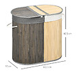 HOMCOM - Panier à linge corbeille à linge bac à linge 100 L 2 compartiments couvercle sac amovible 2 poignées tissu bambou - vignette