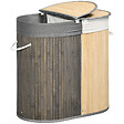 HOMCOM - Panier à linge corbeille à linge bac à linge 100 L 2 compartiments couvercle sac amovible 2 poignées tissu bambou - vignette