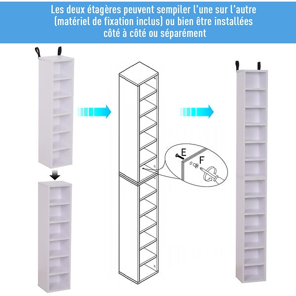 HOMCOM - Lot de 2 étagères colonnes armoire de rangement CD-DVD 6 + 6 compartiments dim. 21L x 19l x 88H cm capacité max. 204 CD blanc - large
